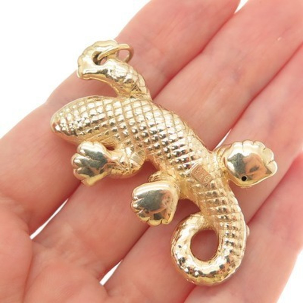 ITAOR 925 Sterling Silver Gold Plated Vintage Italy Lizard 3D Charm Pendant - Picture 2 of 8